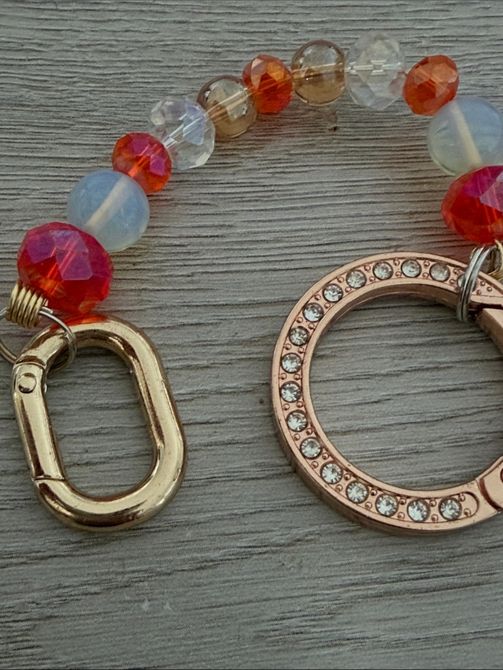 Crystal Beaded Keyring with Rose Gold Rhinestone Loop - Picture 3 of 4